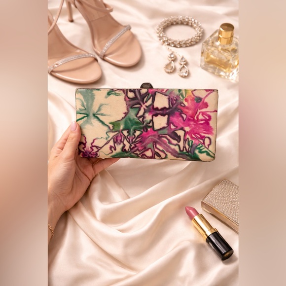 Lodis Handbags - Abstract Leather Clutch Pink Green Statement  Wallet Large Evening Bag Lodis